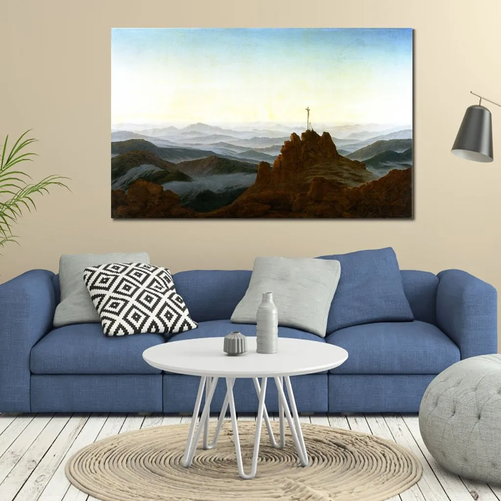 Paysage romantique toile Art matin dans les montagnes des Sudètes par Caspar David Friedrich peinture fait à la main exquis décoration murale