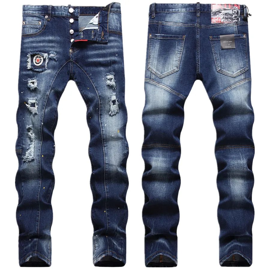 TR APSTAR MEN Cool Guy Jeans blu Classico Uomo Hip Hop Rock Moto D2 Uomo Casual Design Strappato Skinny Denim Biker DSQ Jeans 099