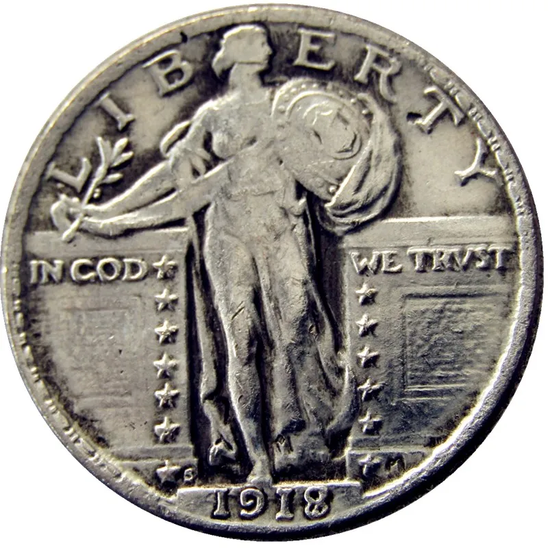 Moeda de um quarto de dólar dos EUA 1918-S com cópia banhada a prata