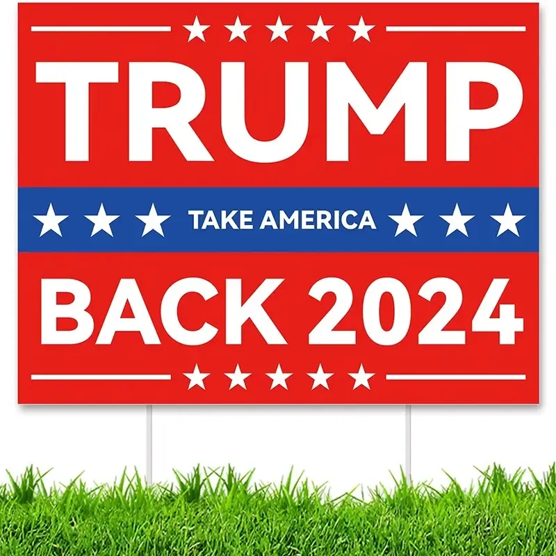 Trump Take America tillbaka 2024 Yard Signs Donald Trump Lawn Signs 13.8 "*9.9" Roligt plast Trump -skylt med insatser för uteservering av gräsmattan i trädgården i trädgården