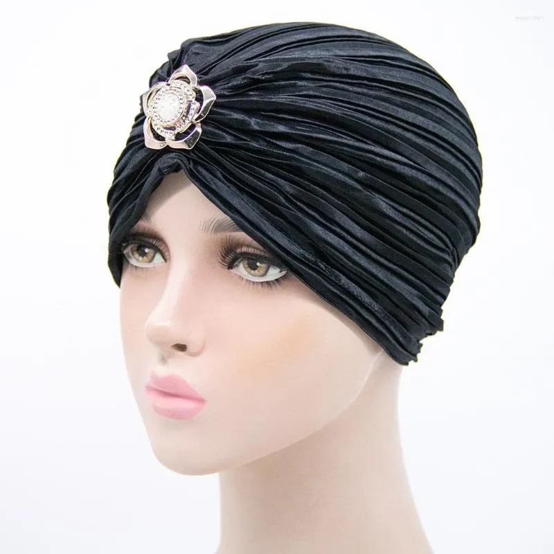 Estilo de roupa étnica Feminino Plissado Turbante Chapéu Com Diamantes Acessórios Paquistão Baotou Culto Muçulmano Islâmico Abaya Casual