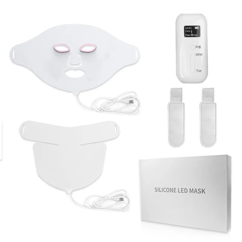 Dispositivos de cuidados faciais sem fio 3D Silicone LED Mask 7 Cores Pescoço Beauty Machine Skin Lifting Endurecimento Anti Acne Shrink Pores 230609