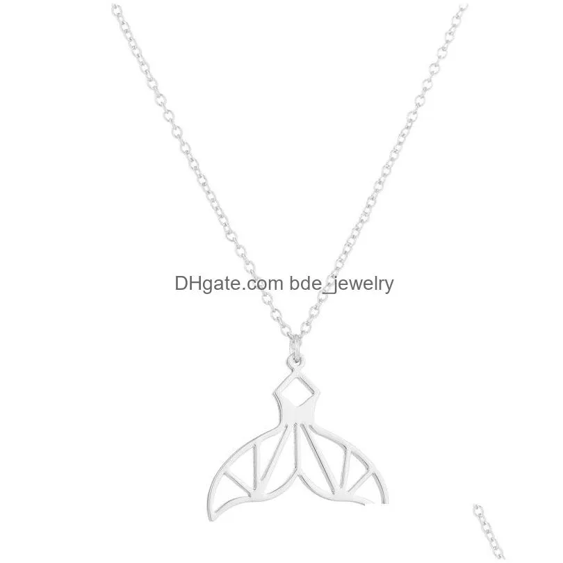 whale tail pendant boho necklace for women stainless steel hollow out  fishtail choker colar mermaid necklaces jewelry