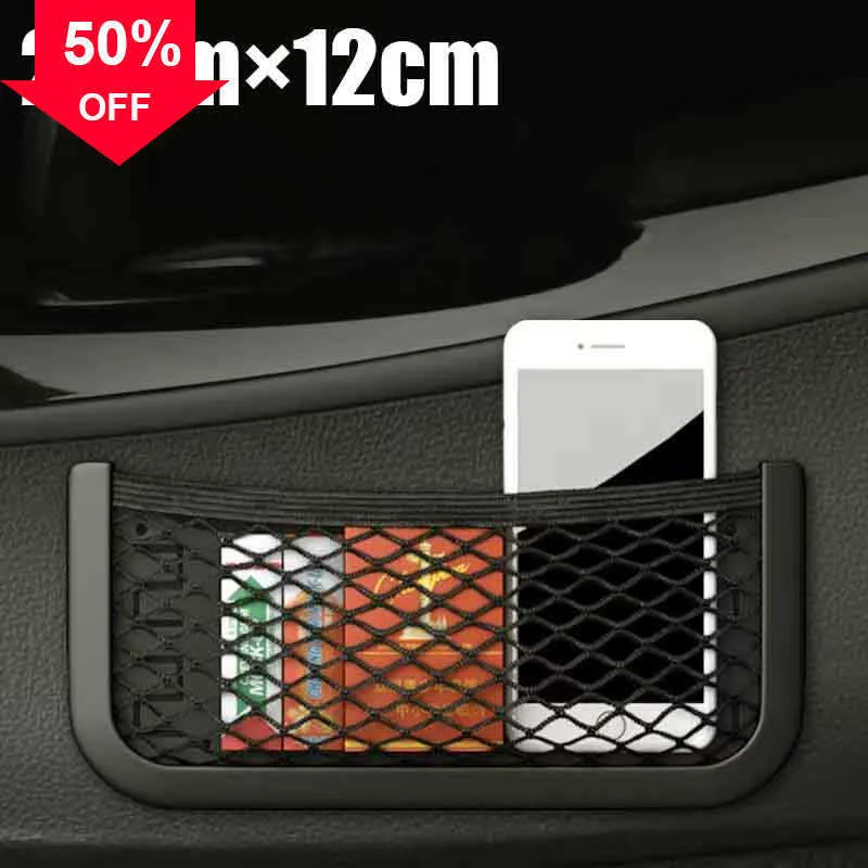 Ny Universal Car Organizer Storage Bag Auto Paste Net Pocket For Wallet Keys Pens Telefonhållare Black Car Mesh Net Bag Tidying