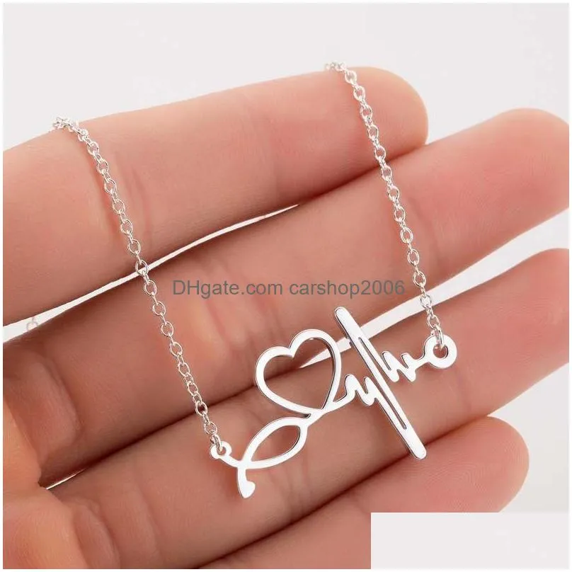 stethoscope heart pendant medical necklace for nurses and doctors stainless steel gift wholesale