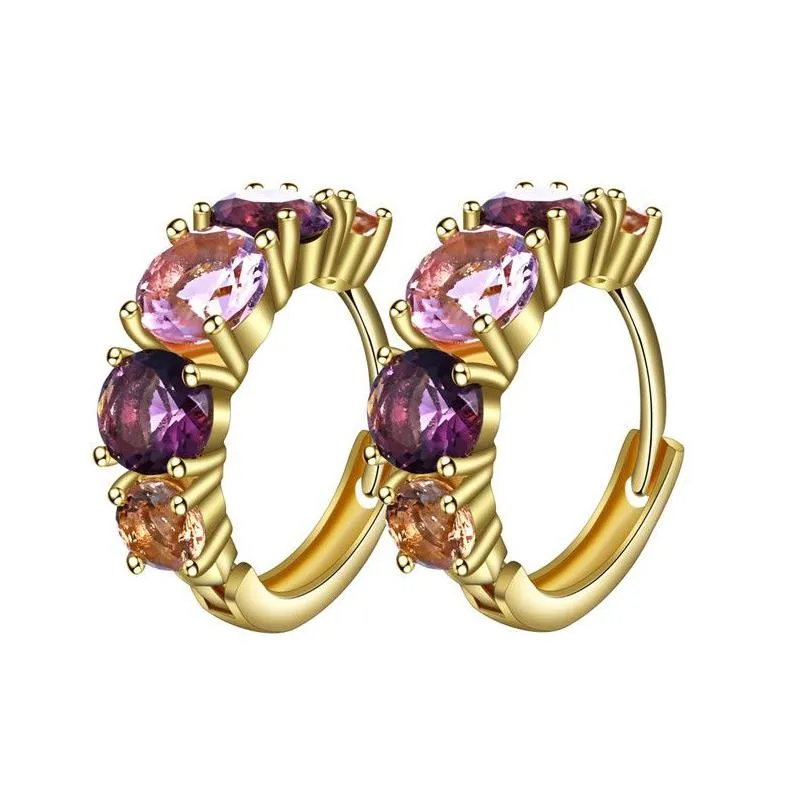 Hoop Huggie Fashion Orecchini per le donne Color oro placcato con gioielli di dichiarazione di cristallo di zircone viola rosa Goccia di alta qualità Delive Dhpic