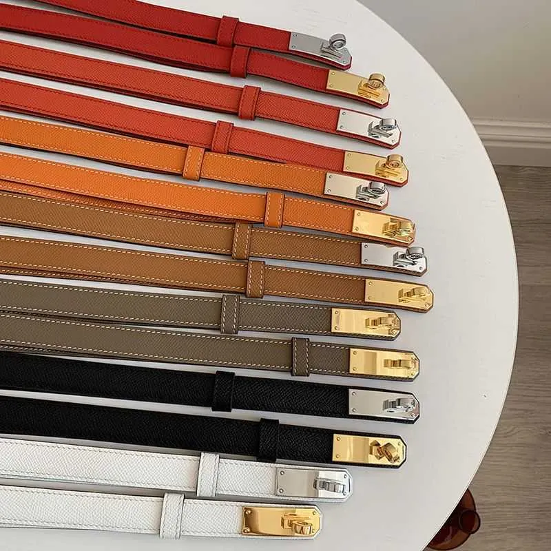 Other Fashion Accessories Dress Belts Women Narrow h Orange Black Simple Graceful Waistband for Dresses Thin Small Metal Buckle Smooth Leather Designer Belt