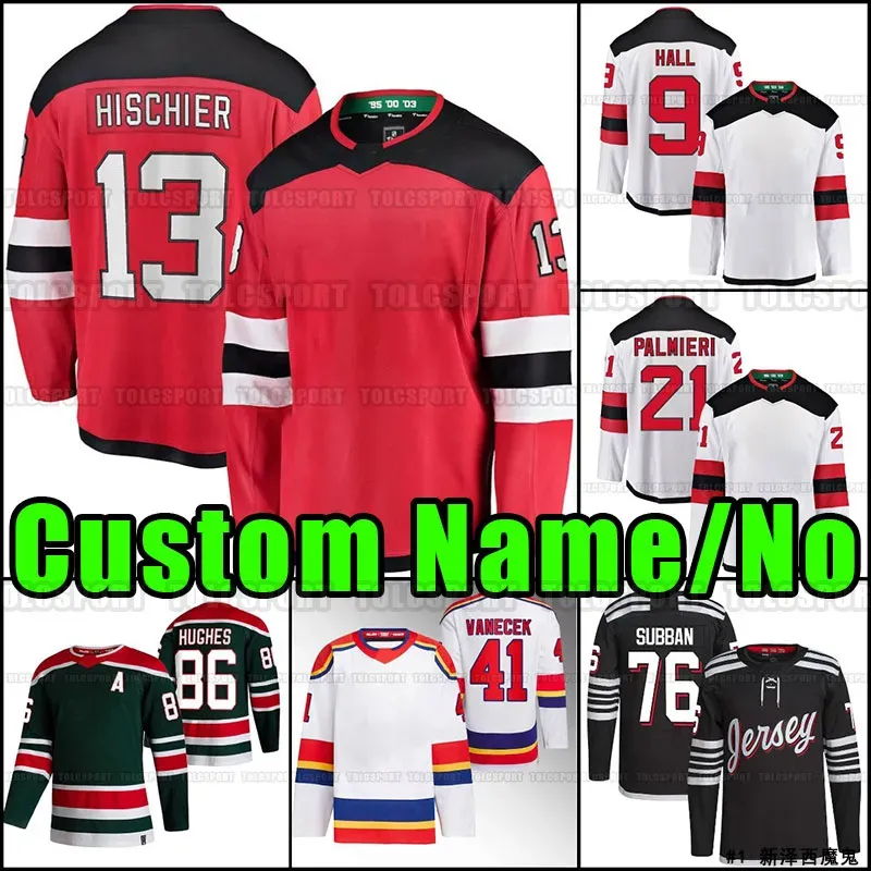 New JerseyDevils2022 Reverse Retro 86 Hughes Hockey Jerseys 13 Hischier 30 Brodeur 7 Dougie Hamilton 63 Jesper Bratt 17 Sharangovich 2.0 koszule