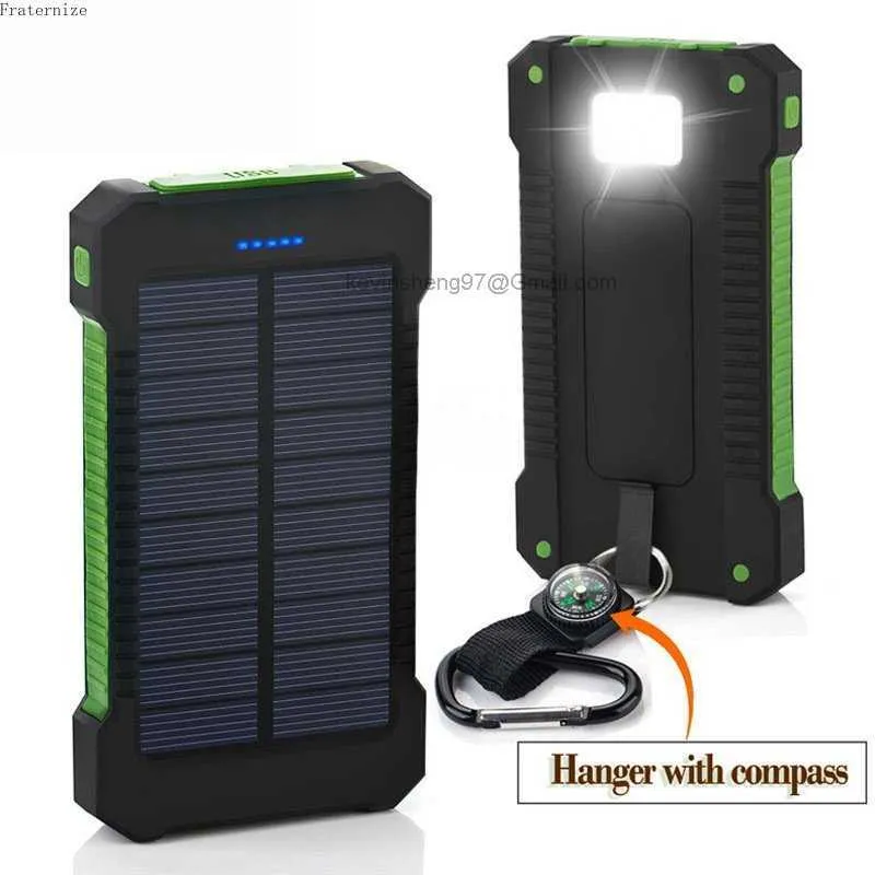 Free Customized LOGO outdoors Portable Solar Power Bank Waterproof USB compass External Charger for Xiaomi iPhone Smartphone Power Bank LED Light