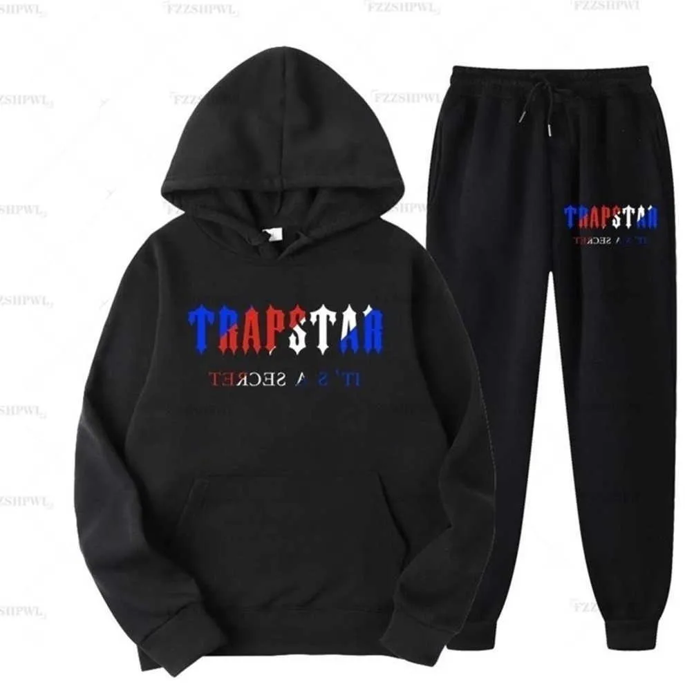 Survêtements pour hommes TRAPSTAR Imprimé Sportswear Hommes Deux Pièces Ensemble Sweat À Capuche Lâche Pantalon Jogging Costume Vêtements Tidal Flow Design 689ess