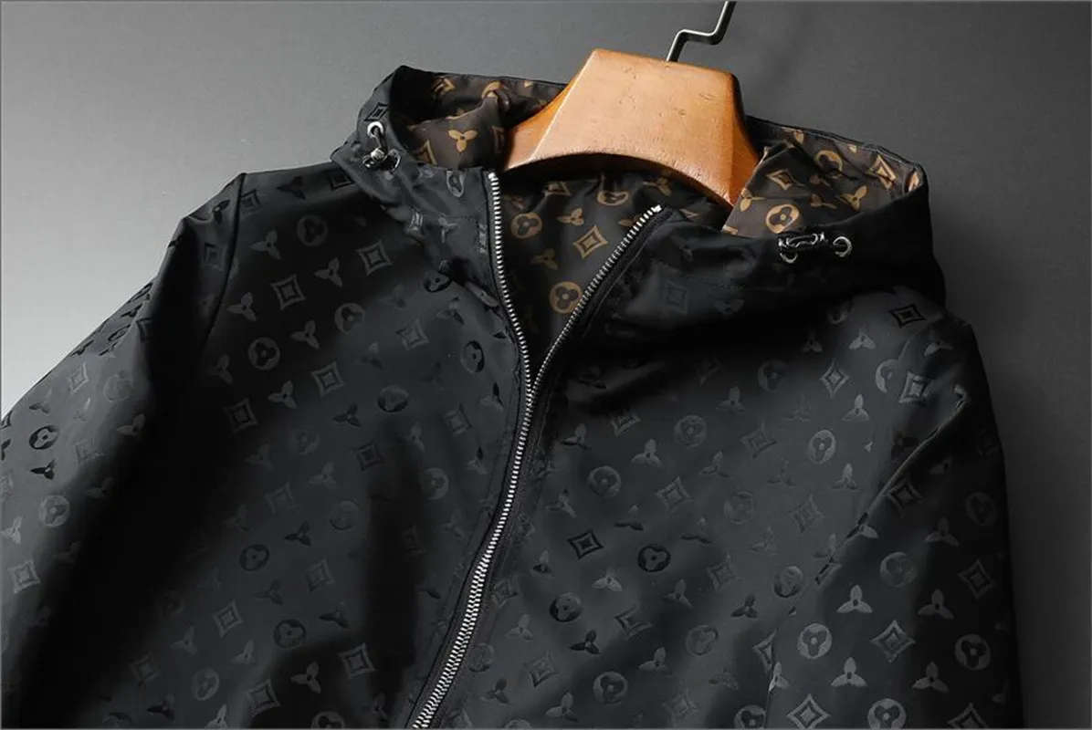 Fashionable Mens Jacket Long Sleeve Zipper black Full-body Printed Slim High Quality Windbreaker Men Thin coat Outdoors in Autumn Winter M-3XL