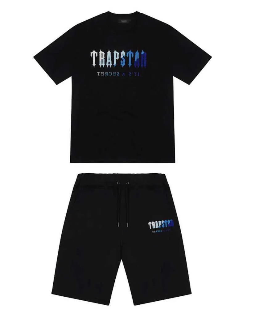 Trapstar London t-shirt Poitrine Bleu Blanc Couleur Serviette Broderie Chemise et short pour hommes Chemises de rue décontractées de haute qualité Conception de flux de marée britannique 358ess