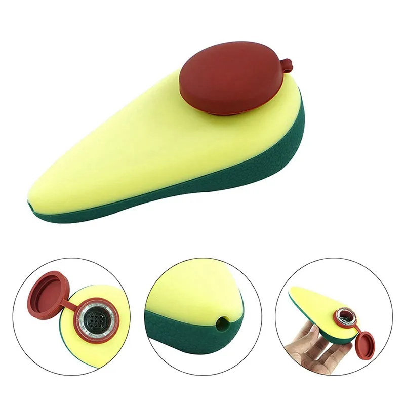 Latest Colorful Silicone Pipes Food Avocado Shape Glass Nineholes Filter Screen Bowl Dry Herb Tobacco Cigarette Holder Portable Hand Smoking Tube