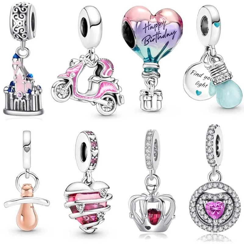 Pendentif à breloque Pandora en argent sterling 925 adapté pour les bijoux de créateur de bracelet et le cadeau de perle d'amour d'ampoule électrique de ballon à air chaud, boîte Pandora gratuite