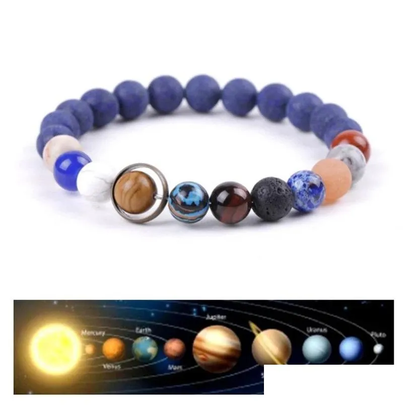 Beaded Eight Planets Bracelet Strands Natural Stone Universe Solar System Yoga Bracelets For Mens Women Jewelry Drop Delivery Dhwba