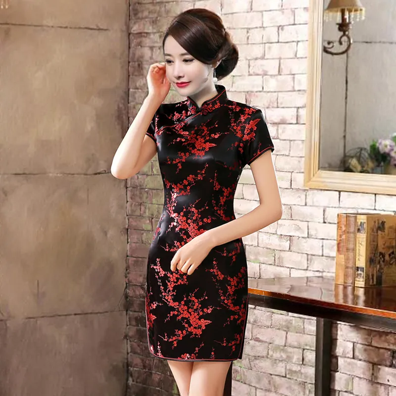 Mini Cheongsam Abito da sera sexy in raso Qipao primavera da donna in stile cinese di nuova annata di arrivo Mujer Vestidos