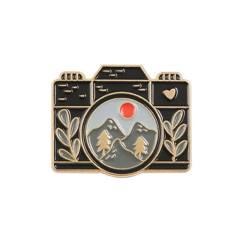 Pins Brooches Colorf Mountain Camera Brooch Creative Cute Outdoor Badge Jewelry For Students Drop Delivery Dhl67