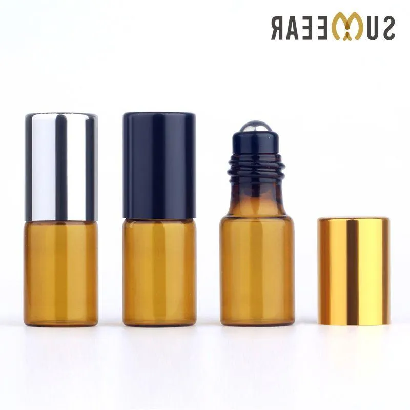 100 stuk/partij 3ML Essentiële Olie Flessen Amber Glazen Fles Roll On Hervulbare Parfum Reizen Mini Lege Cosmetische Container fuqiu