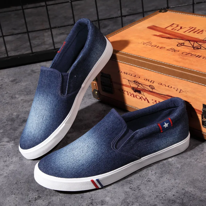 Excargo Canvas skor sneakers män skor glid på 2019 sommarmode grunt casual skor för män denim blå sneakers för män