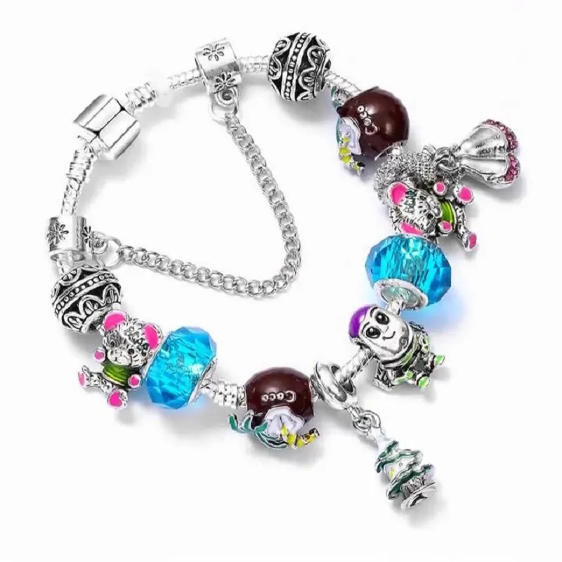 Mode 925 Sterling Silver Christmas Crutches Walking Stick Murano Lampwork Glass Europeiska charm pärlor dinglar passar Pandora charmarmband halsband