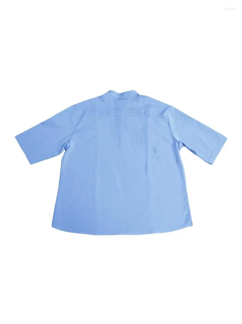 Mannen Casual Shirts WangsCanis Camicia Da Uomo Con Bottoni A Collo Rotondo T-shirt Tinta Unita Maniche Corte Bianco M