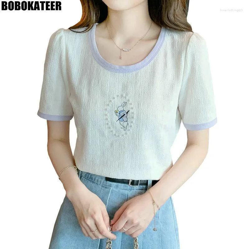 BOBOKATTER Womens White Vintage Sweet T Shirt With Cute Embroidery Short  Sleeve Casual Korean Fashion Top For Summer From Loveclothingfz3, $11.28