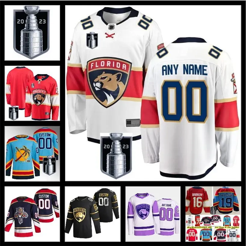 CarolinaPanthers2023 Maillot de hockey final de la Coupe Stanley Leksander Barkov Matthew Tkachuk Sergei Bobrovsky Carter Verhaeghe Bennett Reinhart Monto