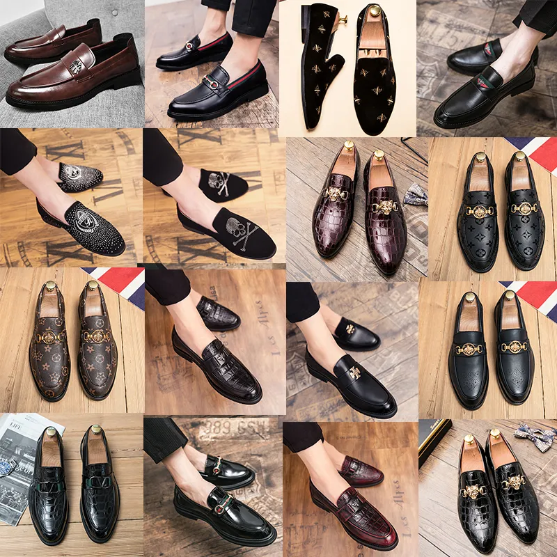 Luxe Merk Designer L Decoratieve Leffer Schoenen Premium Patroon Mannen Puntige Casual Schoenen Gentleman Formele Zakelijke Leren Schoenen