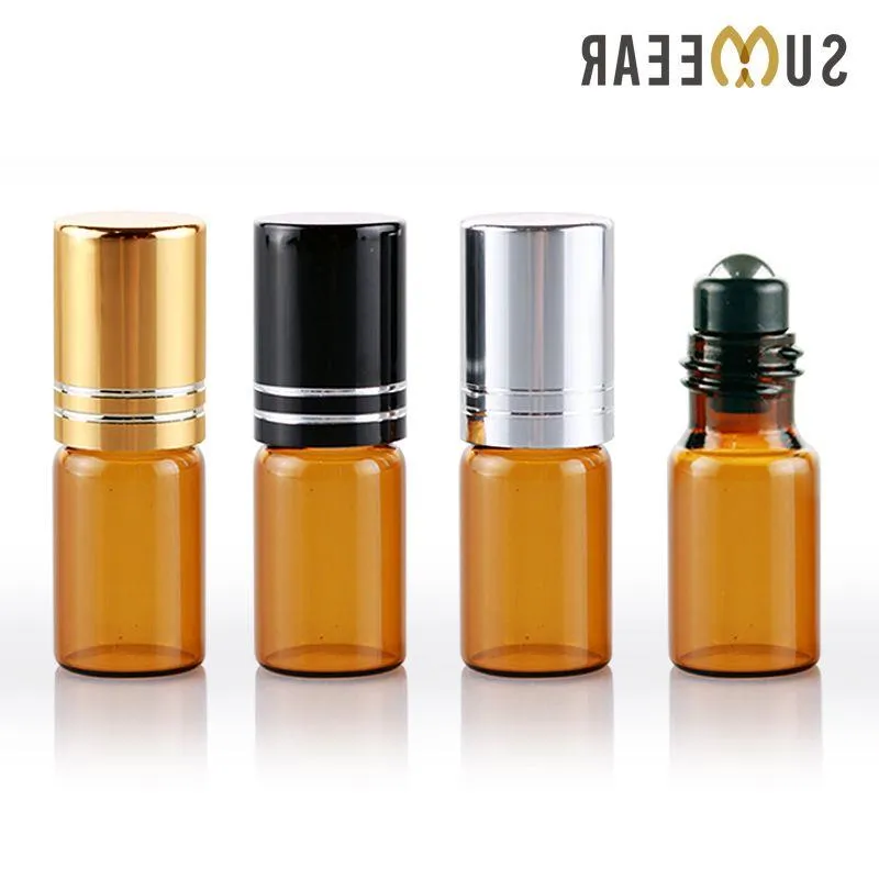 100Pieces/Lot 3ml amber glass perfume bottles Refillable Perfume Bottle With Roll On Empty Essential Oils Nnxsg