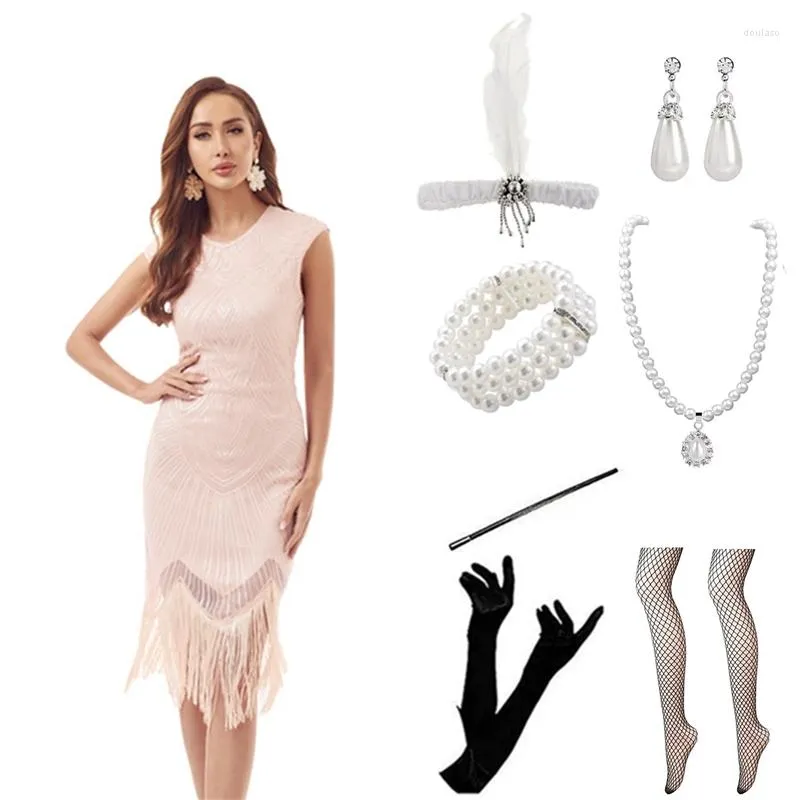 1920s Art Deco Great Gatsby Sequin Fringe Flapper Dress Set For Plus Size  Women With Tassels Sleeveless Stage Wear For Women Costume Accessories From  Doulaso, $24.25