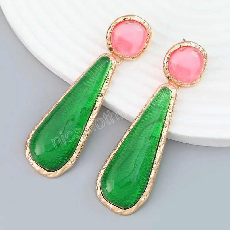 Mode métal vert résine géométrique boucles d'oreilles femmes exagéré Vintage Dangle boucles d'oreilles Banquet bijoux accessoires