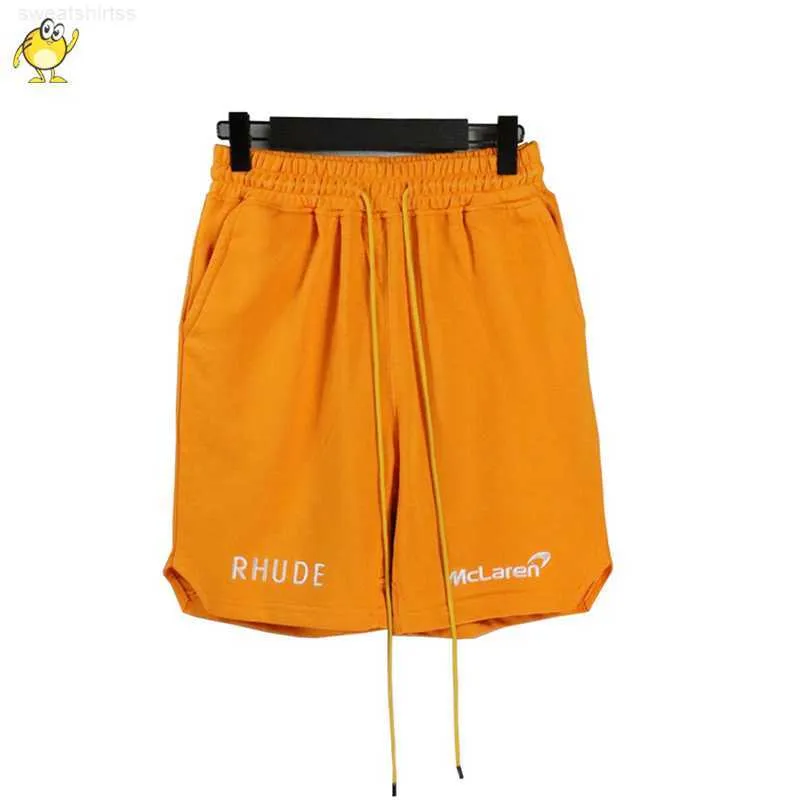 Men's Shorts Orange Black Oversize RHUDE Shorts Men Woman Clothing Simple Embroidery Casual Hip Hop Vintage Stretch Joggers Streetwear