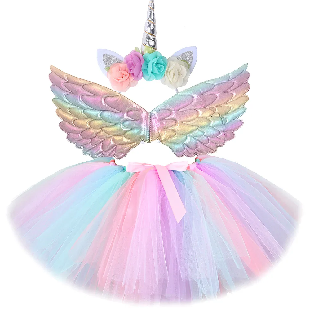 Spódnice Baby Girls Unicorn Tutu spódnica dla dzieci na przyjęcie urodzinowe Zestaw Dzieci Bożego Narodzenia Kostium Halloween ze skrzydłami 230609