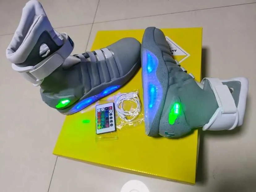 2023 Back To The Future Air Mag Sneakers Marty Mcfly's Led Schoenen Glow In Dark Grey Mcflys Sneakers US7-12