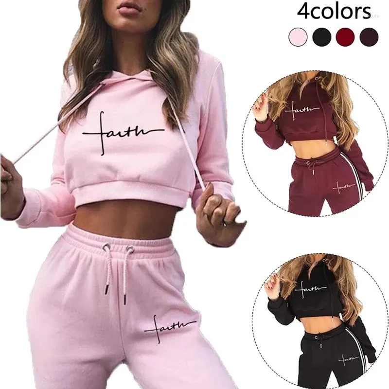 Dames Hoodies Dames Mode Trainingspak Lente Herfst Vrouw Sport Kit Cropped Homewear Casual Hooded Korte Tops Losse Lange Broek 2 STUKS