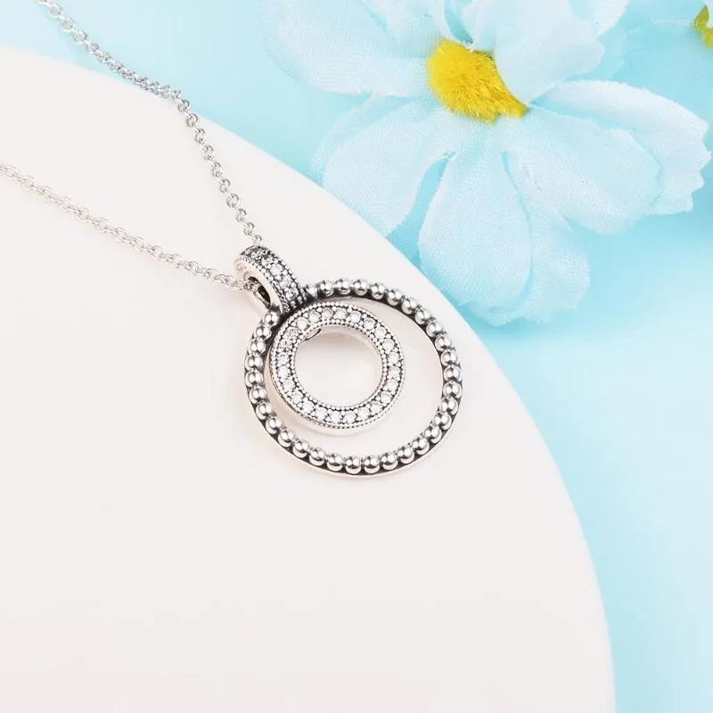 Chains Necklace Signature Pave & Beads Pendant 925 Sterling Silver Link Chain 50CM Original Jewelry For Women Men Gift FN161