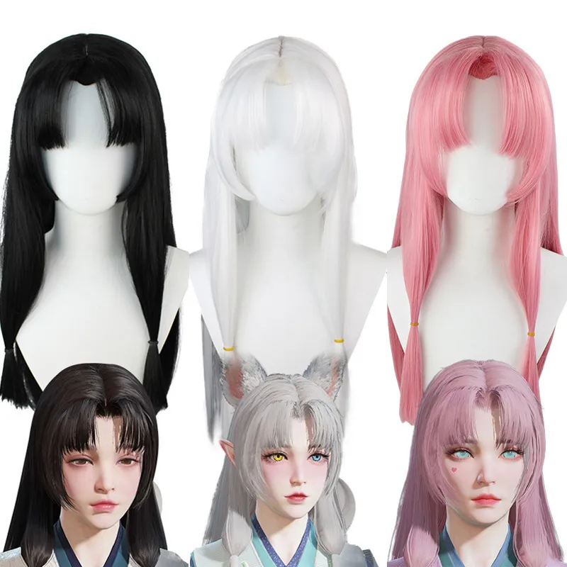 Hair pieces YOUR STYLE Naraka Bladepoint Tsuchimikado Cosplay Pink White Black Synthetic Long Straight Female Girl Anime 230609