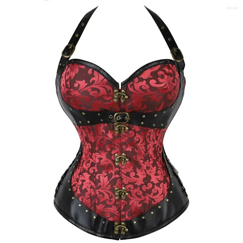 Bustiers Espartilhos Espartilho Steampunk Desossado de Aço Feminino Roupas Góticas Sexy Couro PU Fivela Halter Emagrecimento Bainha Barriga Top