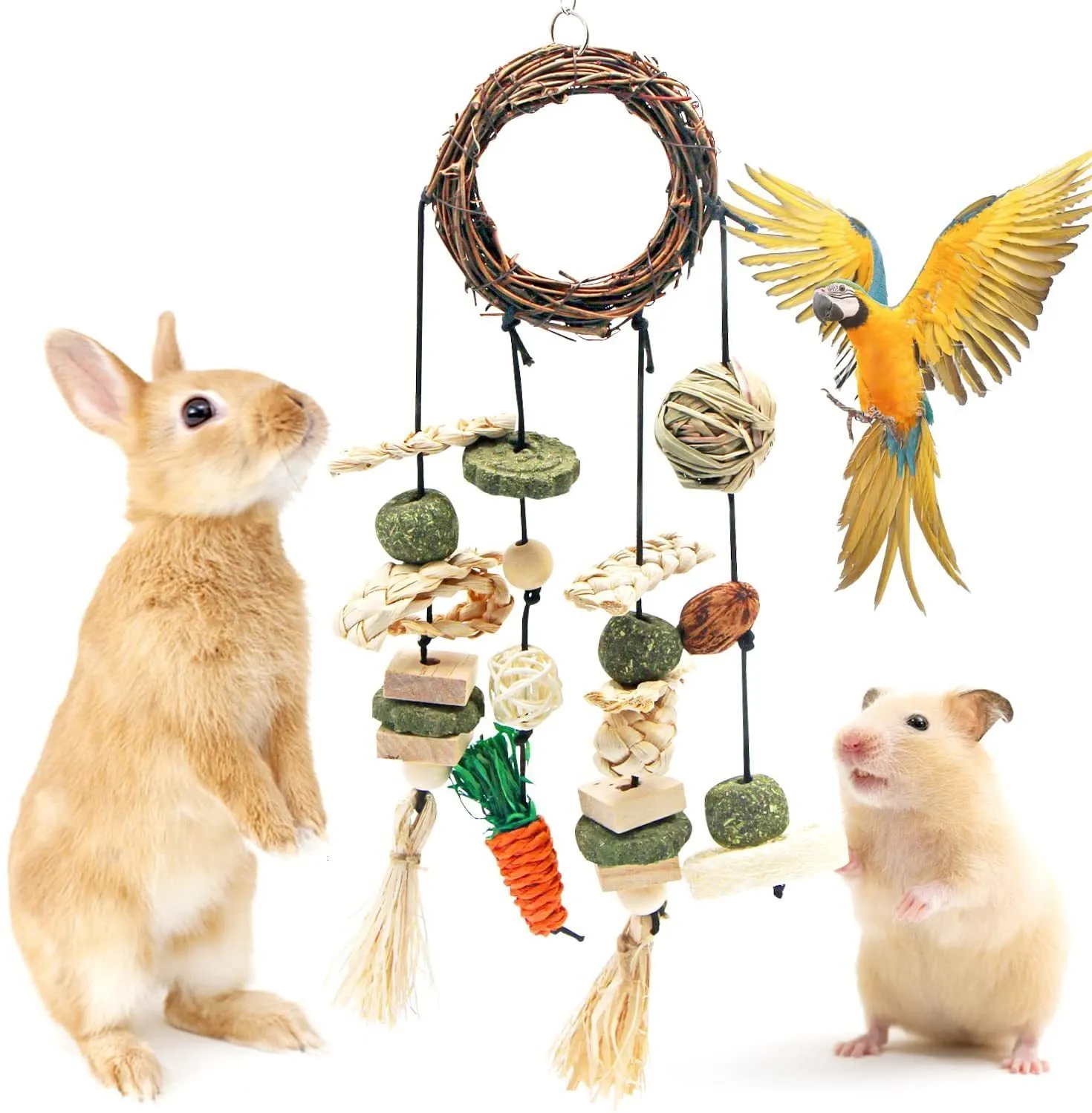 Маленькие животные принадлежности для кролика Желечить игрушки для птиц для зубов, шлифований, висящие птицы, игрушечные птичьи, улучшение домашних животных зубов 230609