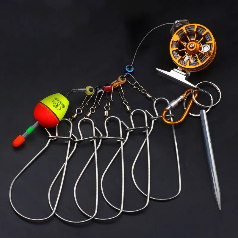 Ami da pesca Fibbia per pesci in acciaio inossidabile Dispositivo di blocco a filo morbido con ruote piccole Attrezzatura leggera 230609