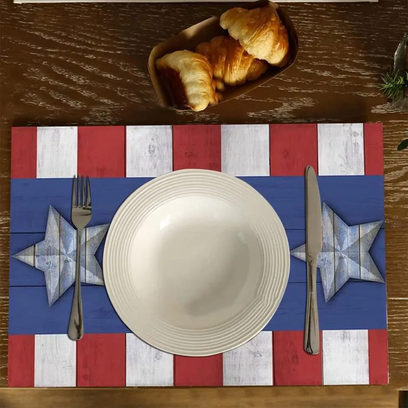 Tafelmatten Fourth Of July Independant Day Blauw Rood Placemat De feestelijke sfeer versierd met vlasmat