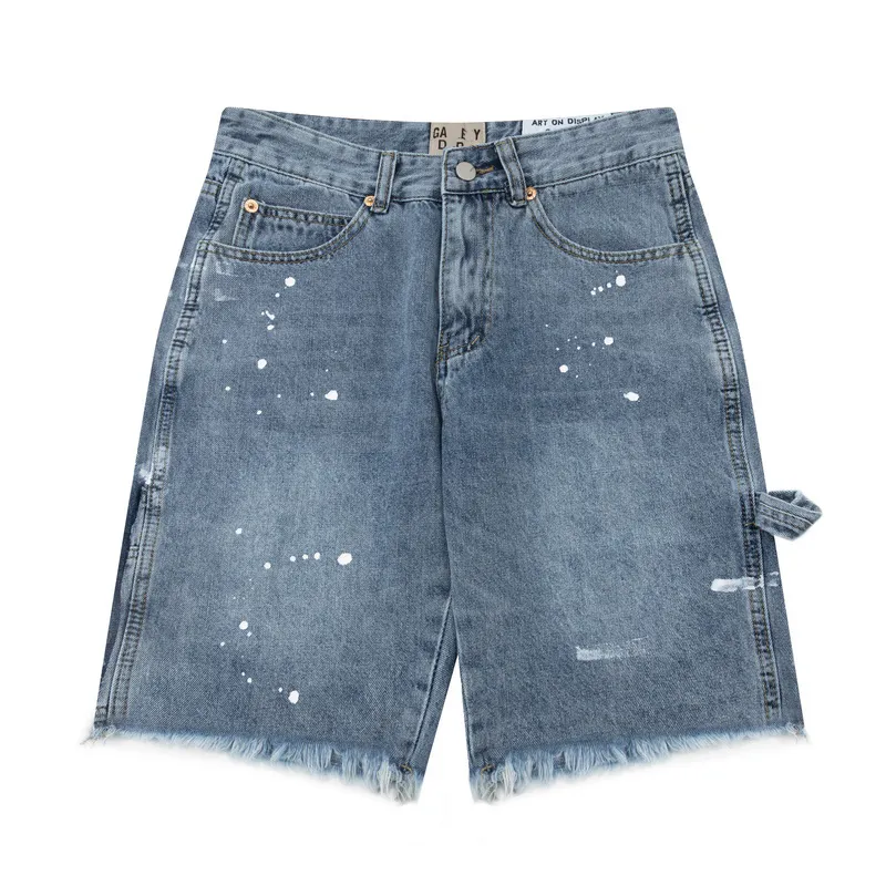 Mens Summer Jeans denimshorts för man blå svart shorts Mens Zip Breeches Metal Button Galleryes Skinny Slim Playy Water Washed Maple Leaf Designer byxor