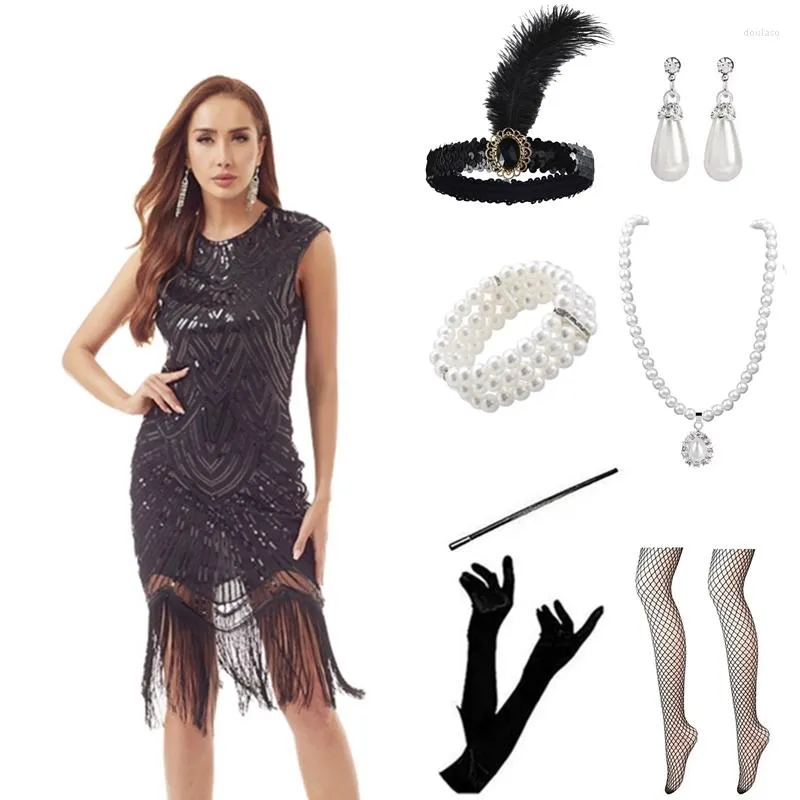 1920s Art Deco Great Gatsby Sequin Fringe Flapper Dress Set For Plus Size  Women With Tassels Sleeveless Stage Wear For Women Costume Accessories From  Doulaso, $24.25