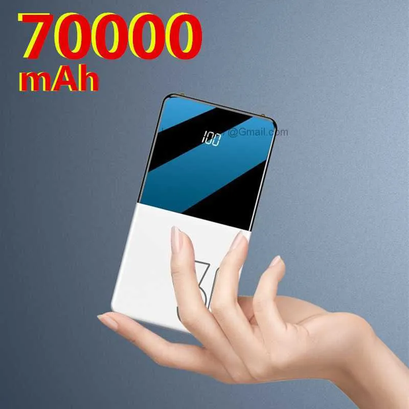 Gratis anpassad logotyp 70000mAh Slim Power Banks Portable Charger Extern Battery Pack Pover Bank för iPhone 12Pro Xiaomi Huawei Samsung Power Bank