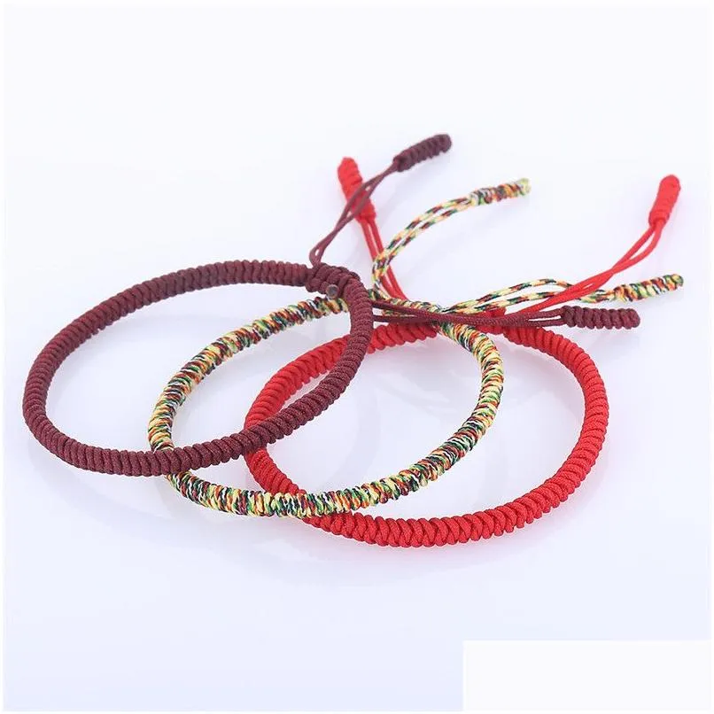 Urok bransolety mti kolor tybetański buddyjski dobry szczęśliwy pleciony bransoletki dla kobiet mężczyzn ręcznie robione węzły lina upuszcza biżuteria Dh4zb