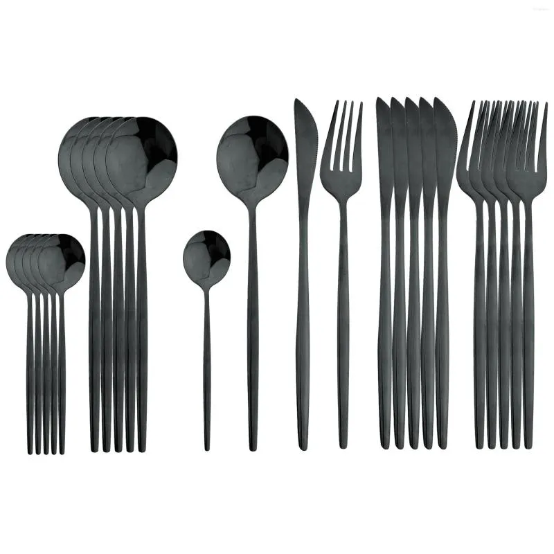 Geschirr-Sets Jankng 24/30-teiliges schwarzes Set aus Edelstahl, Besteck, Messer, Gabel, Löffel, Abendessen, Geschirr, westliche Küche, Besteck