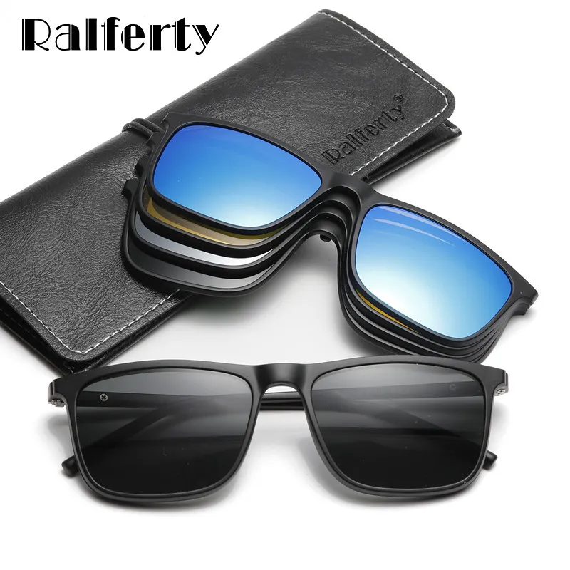 Zonnebril Ralferty Magnetische Zonnebril Mannen 5 In 1 Gepolariseerde Clip Op Zonnebril Vrouwen Vierkante Sunglases Ultralichte Nachtkijker A8804 230609