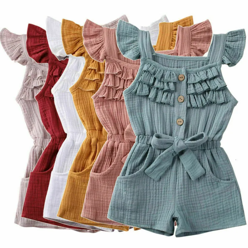 Flickas klänningar sommar småbarn barn baby flickor klänning prinsessan ruffle hylsa romper bomullskläder jumpsuit play dräkt kläder 6m 5y 230609