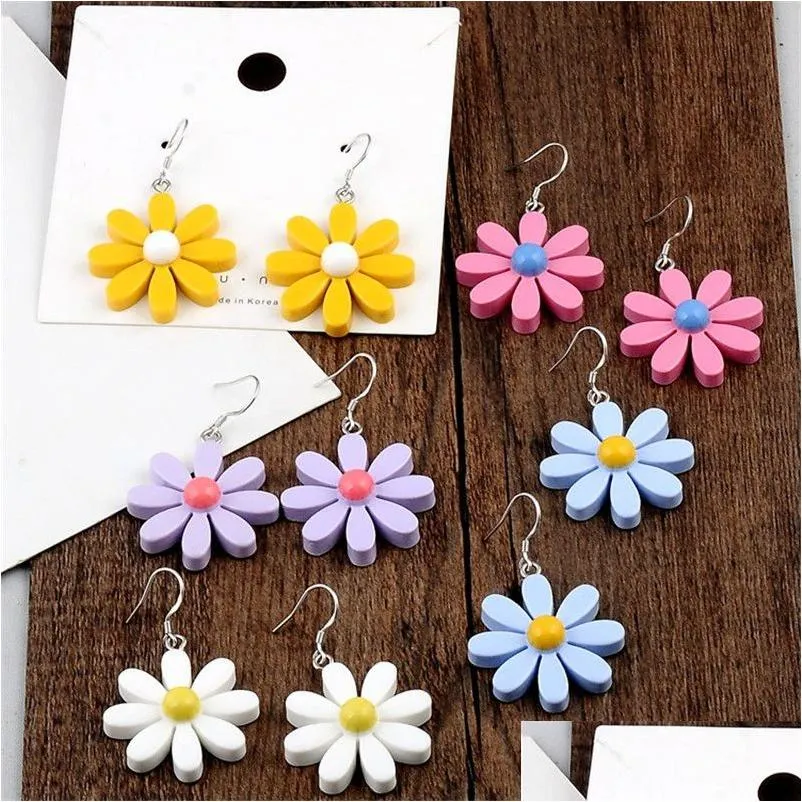 Dangle Chandelier Daisy Flower Acrylic Earrings Big Drop Earring Fashion Trendy Sweet Cute Jewel Girl Girl Dhkzy Dhkzy