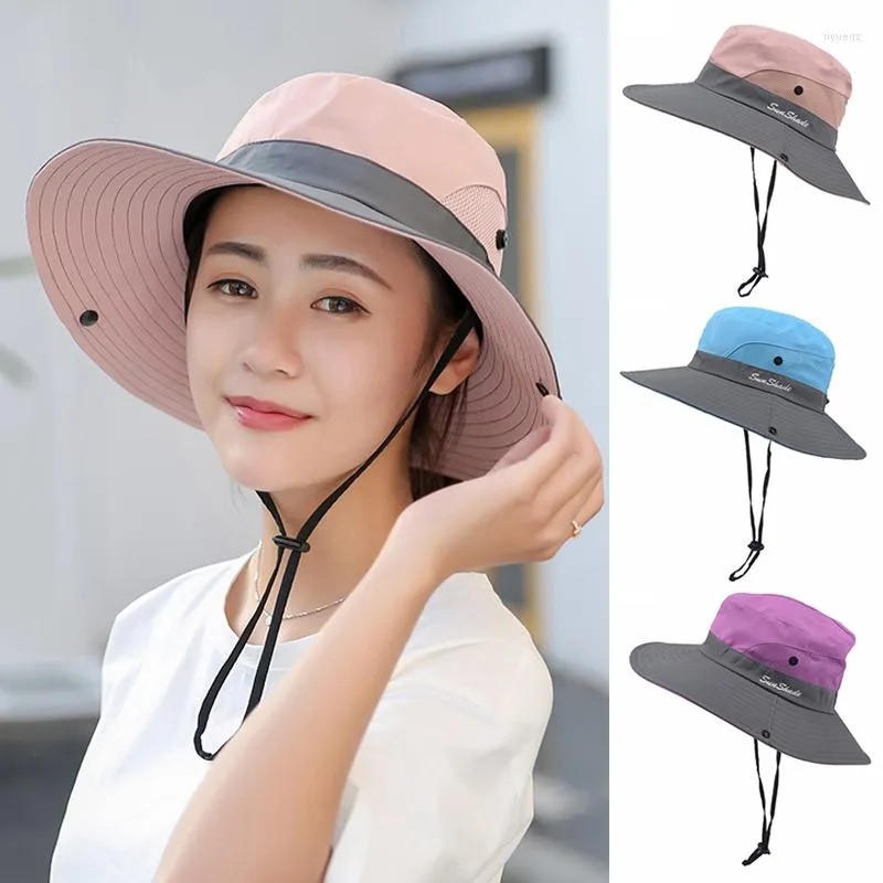 Hüte mit breiter Krempe, Acryl-Sonnenhut mit Windschutz-Seilloch für Damen, Kappenschutz, Fischer, Sportzubehör, atmungsaktiv